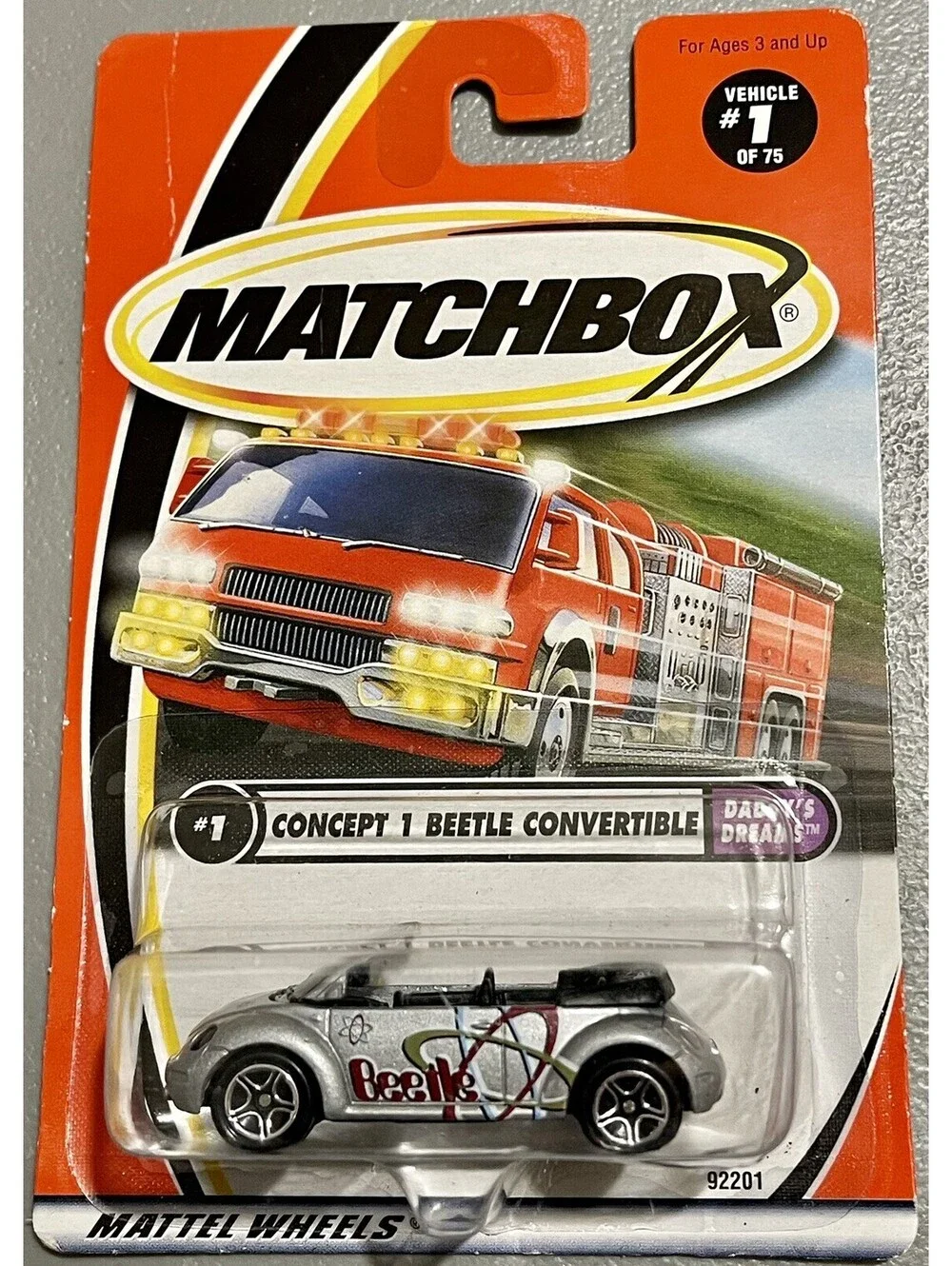 2000 Matchbox Concept 1 Volkswagen Beetle #1 of 75 Silver Daddy's Dream NIB HW4